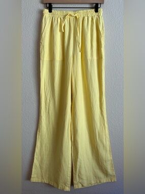 HG Pants Butter Yellow Linen Blend Wide Leg High-rise Women’s M Lagenlook Beach